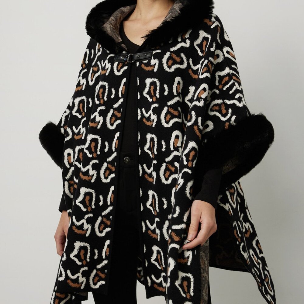 Joseph Ripkoff Faux Fur Trim Cape Jacket